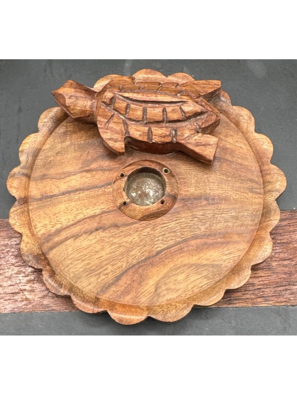 Wooden Round Plate Incense Stick Cone Holder Insence Burner | Turtle  | India